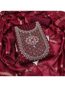Zeepkart - Chanderi Silk Fabric Unstitched Suits Exclusive Dress Material Women Maroon (Set of 3)