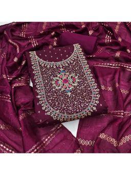 Zeepkart - Chanderi Silk Fabric Unstitched Suits Exclusive Dress Material Women Wine (Set of 3)
