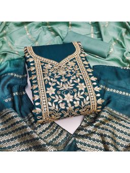 Zeepkart - Silk Fabric Unstitched Suits Exclusive Dress Material Women Teal (Set of 3)
