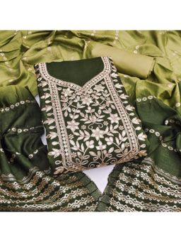 Zeepkart - Silk Fabric Unstitched Suits Exclusive Dress Material Women Green (Set of 3)