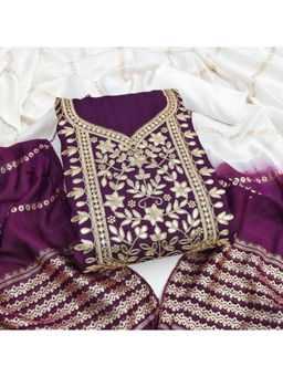 Zeepkart - Silk Fabric Unstitched Suits Exclusive Dress Material Women Purple (Set of 3)