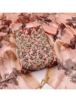 Zeepkart - Chanderi Silk Fabric Unstitched Suits Exclusive Dress Material Women Peach (Set of 3)