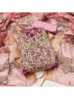 Zeepkart - Chanderi Silk Fabric Unstitched Suits Exclusive Dress Material Women Pink (Set of 3)