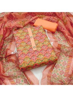 Zeepkart - Chanderi Silk Fabric Unstitched Suits Exclusive Dress Material Women Orange (Set of 3)