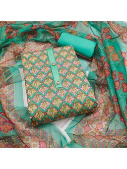 Zeepkart - Chanderi Silk Fabric Unstitched Suits Exclusive Dress Material Women Teal (Set of 3)