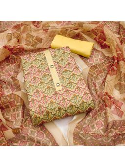 Zeepkart - Chanderi Silk Fabric Unstitched Suits Exclusive Dress Material Women Yellow (Set of 3)