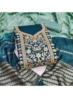 Zeepkart - Silk Fabric Unstitched Suits Exclusive Dress Material Women Teal (Set of 3)