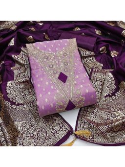 Zeepkart - Zeckceard Silk Fabric Unstitched Suits Exclusive Dress Material Women Purple (Set of 3)