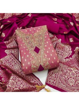 Zeepkart - Zeckceard Silk Fabric Unstitched Suits Exclusive Dress Material Women Pink (Set of 3)