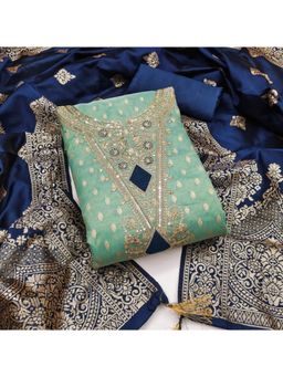 Zeepkart - Zeckceard Silk Fabric Unstitched Suits Exclusive Dress Material Women Green (Set of 3)