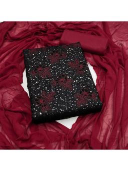 Zeepkart - Silk Fabric Unstitched Suits Exclusive Dress Material Women Black (Set of 3)