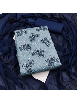 Zeepkart - Silk Fabric Unstitched Suits Exclusive Dress Material Women Blue (Set of 3)