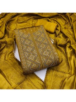 Zeepkart - Zeckceard Silk Fabric Unstitched Suits Exclusive Dress Material Women Mustard (Set of 3)