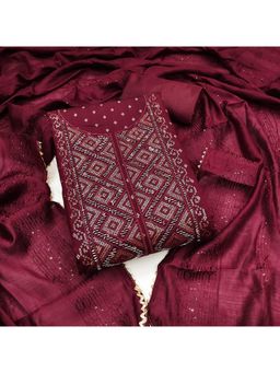 Zeepkart - Zeckceard Silk Fabric Unstitched Suits Exclusive Dress Material Women Maroon (Set of 3)