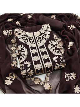 Zeepkart - Georgette Silk Fabric Unstitched Suits Exclusive Dress Material Women Brown (Set of 3)