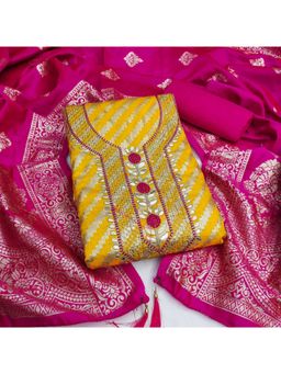 Zeepkart - Zeckceard Silk Fabric Unstitched Suits Exclusive Dress Material Women Yellow (Set of 3)