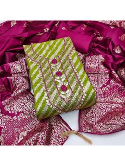 Zeepkart - Zeckceard Silk Fabric Unstitched Suits Exclusive Dress Material Women Green (Set of 3)