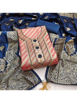 Zeepkart - Zeckceard Silk Fabric Unstitched Suits Exclusive Dress Material Women Peach (Set of 3)