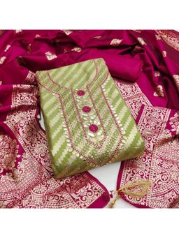 Zeepkart - Zeckceard Silk Fabric Unstitched Suits Exclusive Dress Material Women Green (Set of 3)