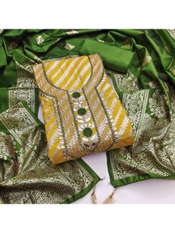 Zeepkart - Zeckceard Silk Fabric Unstitched Suits Exclusive Dress Material Women Mustard (Set of 3)