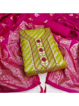 Zeepkart - Zeckceard Silk Fabric Unstitched Suits Exclusive Dress Material Women Green (Set of 3)