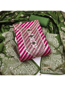 Zeepkart - Zeckceard Silk Fabric Unstitched Suits Exclusive Dress Material Women Pink (Set of 3)