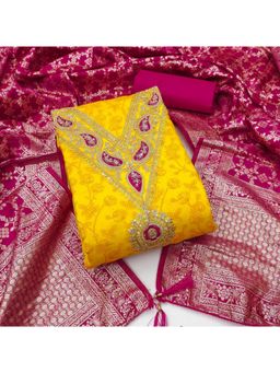 Zeepkart - Zeckceard Silk Fabric Unstitched Suits Exclusive Dress Material Women Yellow (Set of 3)