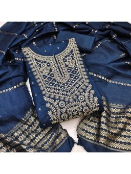 Zeepkart - Chanderi Silk Fabric Unstitched Suits Exclusive Dress Material Women Blue (Set of 3)