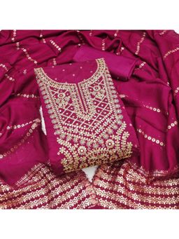 Zeepkart - Chanderi Silk Fabric Unstitched Suits Exclusive Dress Material Women Pink (Set of 3)