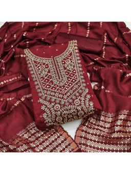 Zeepkart - Chanderi Silk Fabric Unstitched Suits Exclusive Dress Material Women Red (Set of 3)