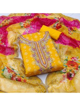 Zeepkart - Chanderi Fabric Unstitched Suits Exclusive Dress Material Women Yellow (Set of 3)