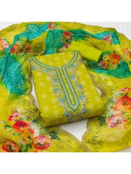 Zeepkart - Chanderi Fabric Unstitched Suits Exclusive Dress Material Women Green (Set of 3)