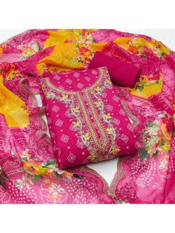 Zeepkart - Chanderi Fabric Unstitched Suits Exclusive Dress Material Women Pink (Set of 3)