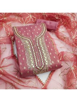 Zeepkart - Organza Silk Fabric Unstitched Suits Exclusive Dress Material Women Peach (Set of 3)