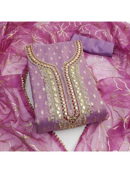 Zeepkart - Organza Silk Fabric Unstitched Suits Exclusive Dress Material Women Purple (Set of 3)