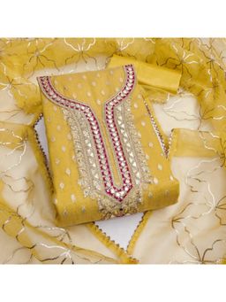 Zeepkart - Organza Silk Fabric Unstitched Suits Exclusive Dress Material Women Yellow (Set of 3)