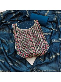 Zeepkart - Chanderi Silk Fabric Unstitched Suits Exclusive Dress Material Women Teal (Set of 3)