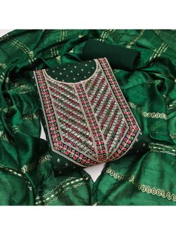 Zeepkart - Chanderi Silk Fabric Unstitched Suits Exclusive Dress Material Women Green (Set of 3)