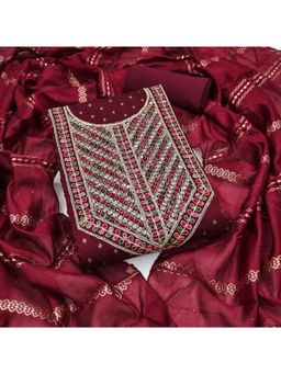 Zeepkart - Chanderi Silk Fabric Unstitched Suits Exclusive Dress Material Women Maroon (Set of 3)
