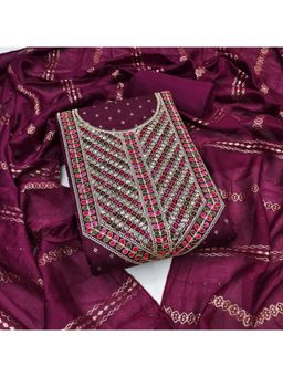 Zeepkart - Chanderi Silk Fabric Unstitched Suits Exclusive Dress Material Women Wine (Set of 3)