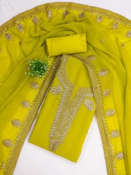 Zeepkart - Georgette Fabric Unstitched Suits Exclusive Dress Material Women Green (Set of 3)