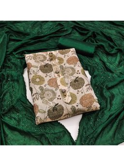 Zeepkart - Silk Fabric Unstitched Suits Exclusive Dress Material Women Olive (Set of 3)