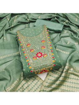 Zeepkart - Chanderi Silk Fabric Unstitched Suits Exclusive Dress Material Women Green (Set of 3)