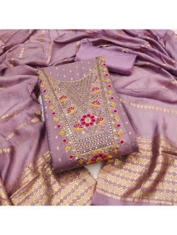 Zeepkart - Chanderi Silk Fabric Unstitched Suits Exclusive Dress Material Women Mauve (Set of 3)