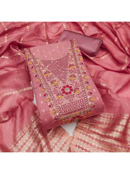 Zeepkart - Chanderi Silk Fabric Unstitched Suits Exclusive Dress Material Women Pink (Set of 3)