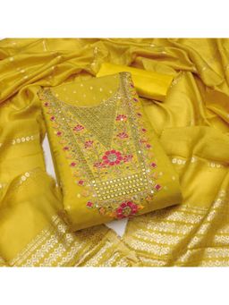 Zeepkart - Chanderi Silk Fabric Unstitched Suits Exclusive Dress Material Women Yellow (Set of 3)