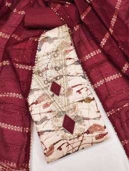 Zeepkart - Chanderi Fabric Unstitched Suits Exclusive Dress Material Women Cream (Set of 3)