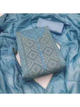 Zeepkart - Chanderi Silk Fabric Unstitched Suits Exclusive Dress Material Women Grey (Set of 3)