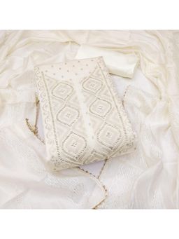 Zeepkart - Chanderi Silk Fabric Unstitched Suits Exclusive Dress Material Women White (Set of 3)