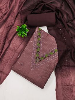 Zeepkart - Chanderi Silk Fabric Unstitched Suits Exclusive Dress Material Women Brown (Set of 3)